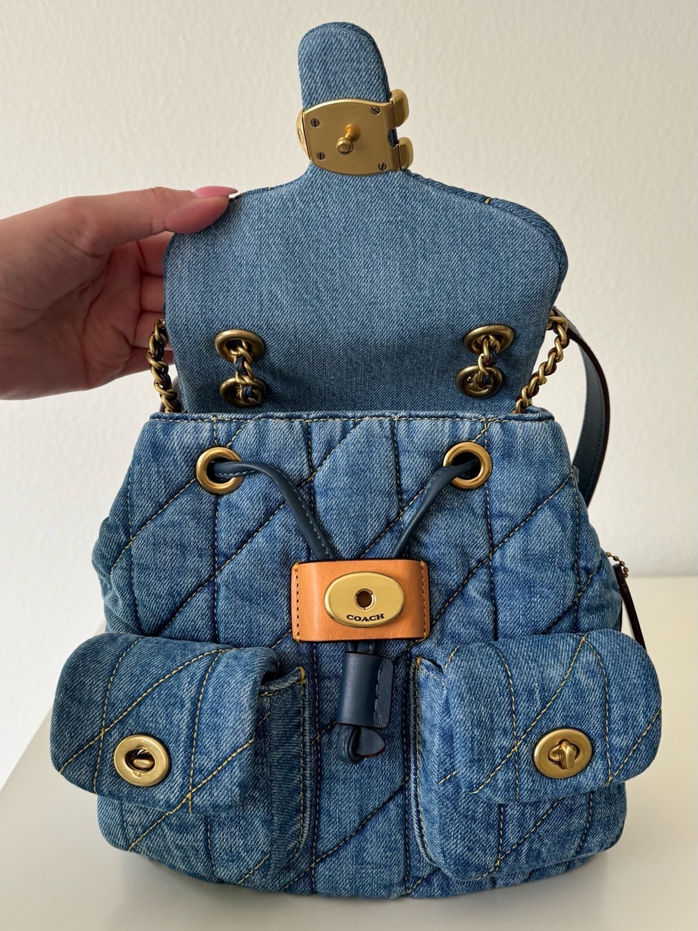 Coach Quilted Tabby Denim Indigo Backpack Shoulder Bag - Picture 2 of 15